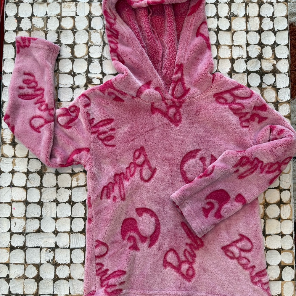 Girls 6x Mattel Barbie Plush Pink Hoodie